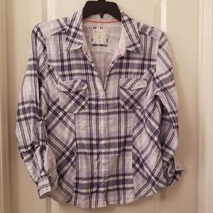 Style & Co Blue Plaid Button up